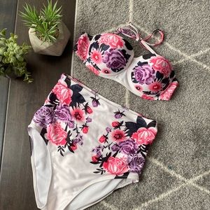 Floral High waisted bikini | floral swim suit